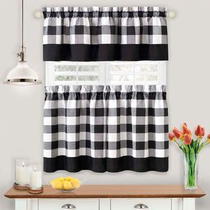 Hunter Black Plaid Modern Window Curtain Panels : 58" X 14" Valance - Single